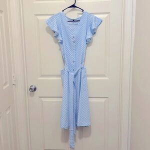 Light blue polka dot midi